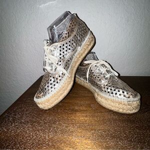 Loeffler Randall Alfie Lace Up Perforated Espadrille Platform Sneaker Shoes